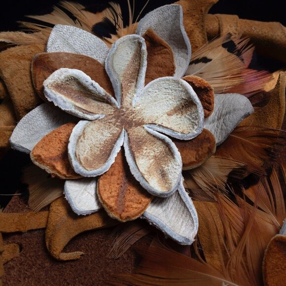 Custom Wall Hanging | Handcrafted Leather & Feather Floral Wall Art Duo - Picture 10 of 12